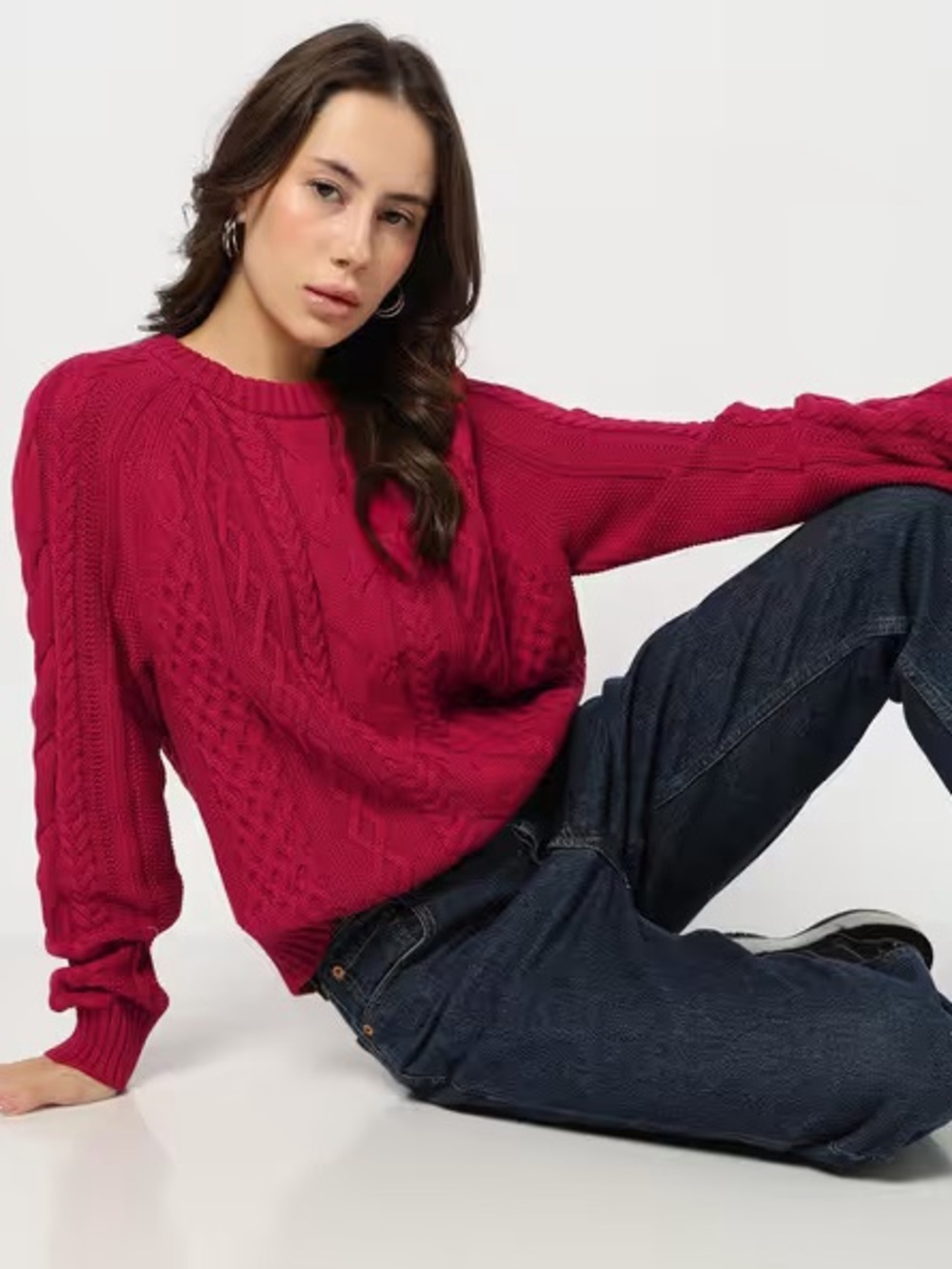 GAP Cable Knit Crewneck Sweater - Wine